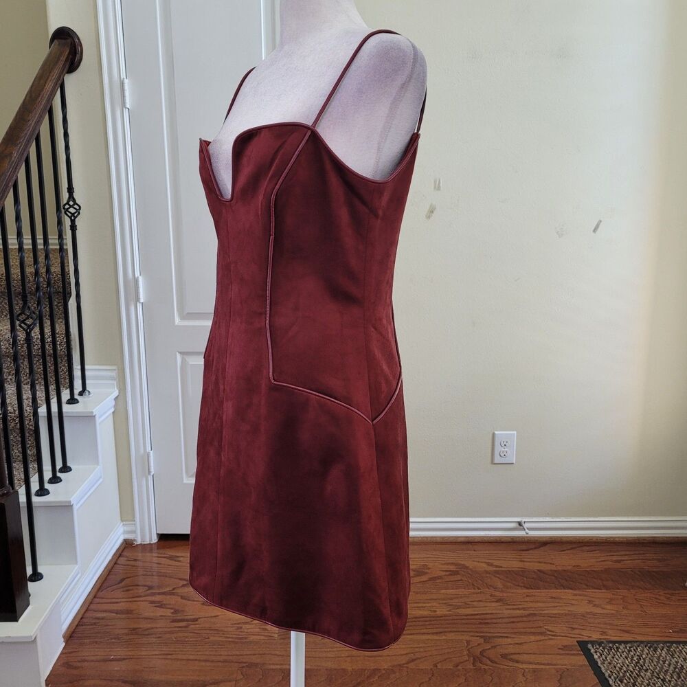 JW PEI Eva Spaghetti Strap Sueded Dress Burgundy Women 6 Mini Party Nightout - Picture 6 of 17